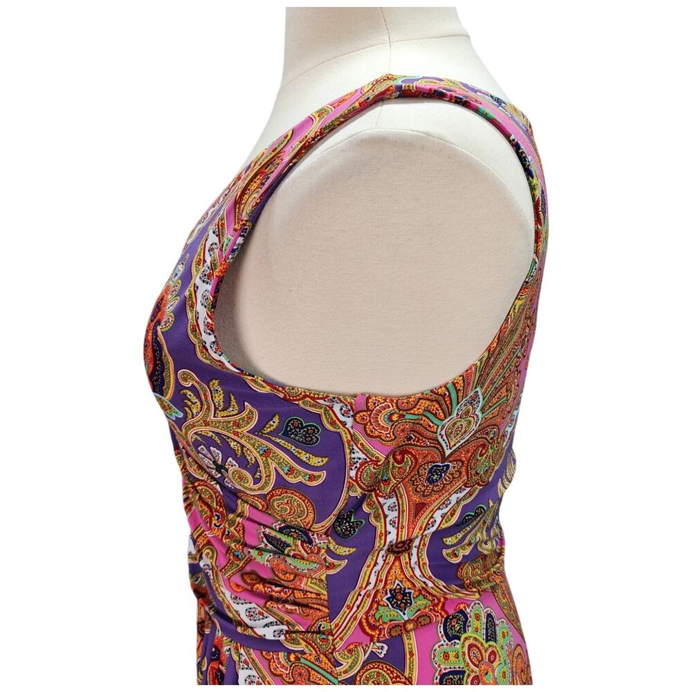 Lauren Ralph Lauren Dress Women’s Large Pink Purple Paisley Faux Wrap Stretch - Picture 10 of 16